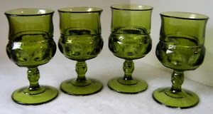 Kings Crown Thumbprint Green 6 oz Stemmed Juice Glasses 1974 (Lot of 4) - Picture 1 of 8