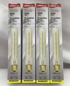Long Tubular Light Bulb 60 Watt Vintage Edison Style Filament Cleat T9 HAIRPIN - Picture 1 of 3