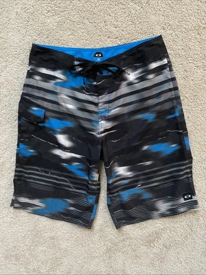 "Bañador Oakley Board Shorts Para Hombre Talla 31 10"" Rayas Surf Playa Azul Negro" Foto 1 de 4