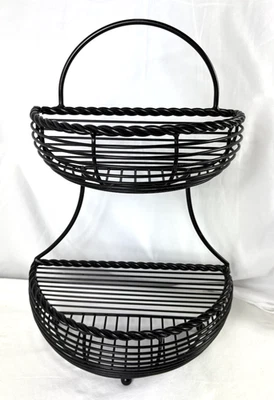 Mikasa 2 Tier Lattice Flatback Black Twisted Iron Basket w/Handle 12 x 6 x 18" T - Image 1 of 4