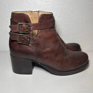Stivali donna Frye Mildred Engineer Shootie tacco taglia 6 pelle doppia fibbia zip - Foto 1 di 9