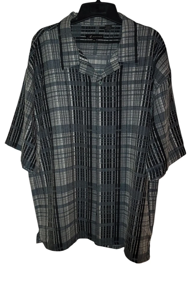 Camisa Montique Para Hombre Talla 3XL Negra Azul A Cuadros Abotonada Informal Oscura Academia Top Foto 1 de 3