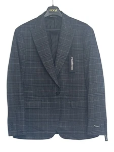 Karl Lagerfeld Paris Mens Modern fit Sport Coat Blazer 44 S Black Plaid Stretch - Picture 1 of 3