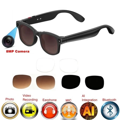Smart glasses bluetooth with 8MP camera and earphone and music player - Image 1 of 4