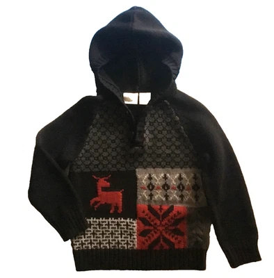 Holiday 2T Red, White, Gray on Black Koala Kids Hooded Pullover Cotton+ Sweater - Image 1 of 4