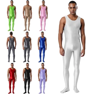 Herren Glänzend Öl Ganzbody Stretchig Einteiler Slim Fitted Jumpsuit Bodystocking - Bild 1 von 44