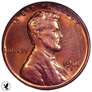 1961-D Lincoln Cent Mint Error Lamination, Exact Coin, Mint State RED, Ungraded - Picture 1 of 7