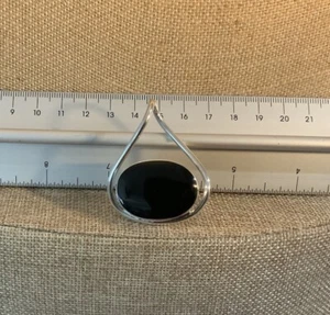 INCREDIBLE TAXCO STERLING SILVER OVAL BLK ONYX Free Form PENDANT NEW - Picture 1 of 3