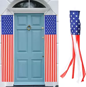 4Th of July Decorations Hanging American Flag Banners Porch Sign 2 Pcs, 60 Inch - Picture 1 of 5