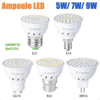 Ampoule Led E27 GU10 MR16 E14 B22 Lumière Maison Lampe Spot Applique 5/7/9W 220V