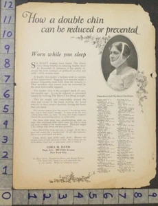 1928 CORA M DAVIS DOUBLE CHIN STRAP REDUCER APARATUS QUACK MEDICINE AD [[SKU] - Picture 1 of 1