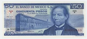 Mexiko 50 Pesos 18.7.1973 Pick 65.a UNC Stempelglanz Serie A Serie AA0002910 - Bild 1 von 2