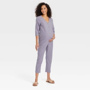 The Nines by HATCH 3/4 Sleeve Button-Front Cropped Maternity Jumpsuit, Size XS - Picture 1 of 3