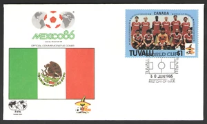 First Day Cover TUVALU - WORLD CUP MEXICO 86 - Team on Stamp is CANADA - Picture 1 of 2
