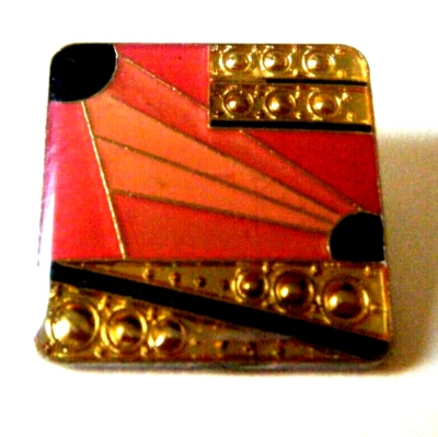 Vtg Picture Button metal Pierre Bex? Enamel Geometric Art Deco unsigned 1" - Image 1 of 4