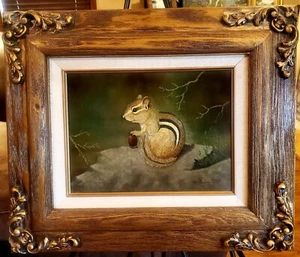 SHARELLE ROGERS CHIPMUNK 🐿 OIL ON BOARD PAINTING TEXAS ARTIST - Picture 1 of 15