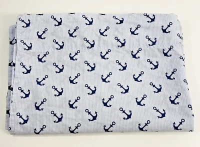 Tommy Hilfiger Twin Flat Sheet Nautical Anchors Blue White - Image 1 of 4