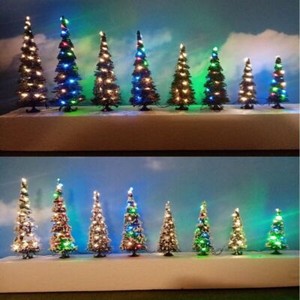 Weihnachtsbaum LED Lichterkette bunt beleuchtet Tanne Schnee 65 bis 135mm H0 TT