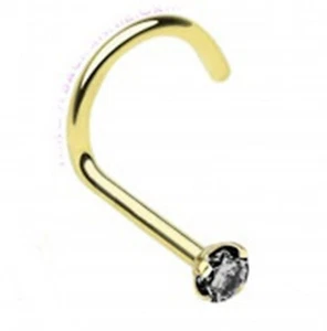 Nose Screw w/Black 1.75mm Gem Gold IP 20 Gauge SET of 2 - Picture 1 of 3
