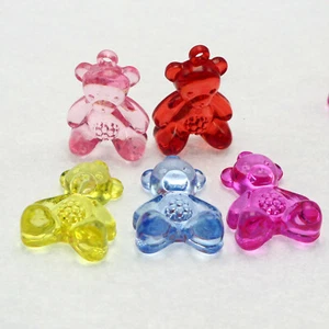 20 Mixed Color Transparent Acrylic Cute Bear Charm Pendants 34mm DIY Necklace - Picture 1 of 7