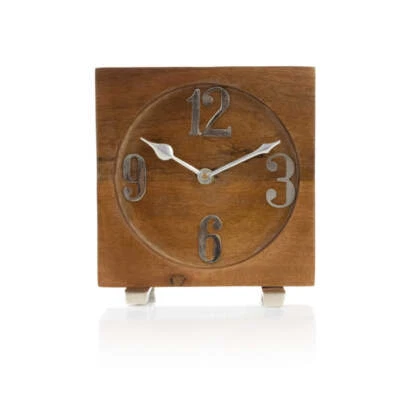 Reloj de mesa de madera marrón hecho a mano con movimiento de cuarzo - Números árabes Foto 1 de 4