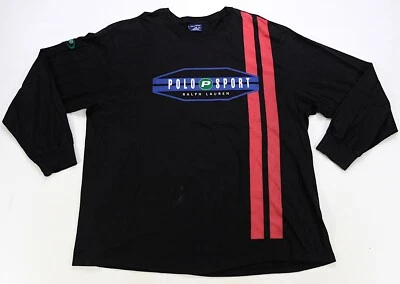 Редкая винтажная футболка поло SPORT Ralph Lauren P с надписью в полоску с длинным рукавом 90-е 2XL - Изображение 1 из 4
