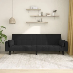 vidaXL 2-Seater Sofa Bed with Two Pillows Black Velvet - Picture 1 of 11