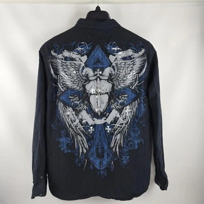 Camisa Helix Para Hombres XXL Negra Cruz Calcomanía Diseño Gráfico Acentos L/S Abotonada Foto 1 de 4