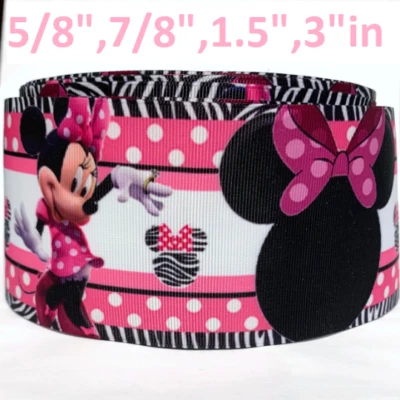 CINTA DE GROSGRAIN 5/8", 7/8", 1.5", 3" Minnie Mouse Negro Blanco Rosa Arco Impreso  Foto 1 de 2