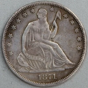 1871 S 50C Seated Liberty Silver Half Dollar  Choice AU+ Nice Toned Old US Coin - Picture 1 of 2