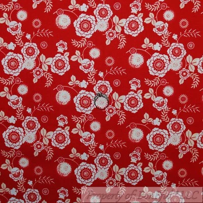 RILEY BLAKE BonEful Fabric FQ Cotton Quilt VTG Red White Flower Small Little Calico Leaf Dot