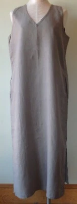 VESTIDO DE LINO bidireccional FLAX Designs M & L nuevo con etiquetas maxi vestido LATTE HUNIDO EN CASA Foto 1 de 4