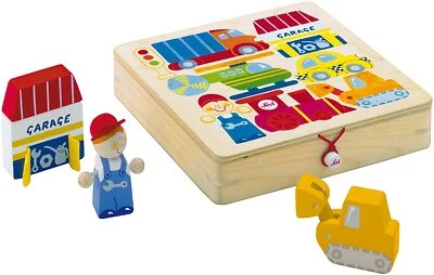 Sevi 1831 Holzspielzeug Setzpuzzle PUZZLE + SPIELFIGUREN "Mechaniker" aus Holz