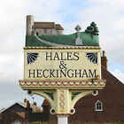 Photo 6x4 Hales and Heckingham village sign This side of the sign shows H c2020