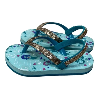 Reef Flip Flop Sandals Size 3/4 Toddler Girl's Glitter Mermaid Anchor Fish - Image 1 of 4