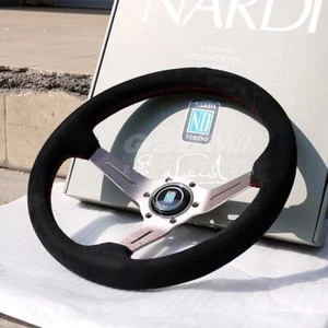 NARDI 350mm 14' Suede Leather Black Spoke Deep Cone Sport Steering Wheel - Picture 1 of 11