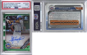 2019 Bowman Chrome Prospects Green Refractor /99 Shervyen Newton PSA 9 MINT Auto