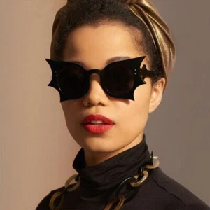Colorful Bat Shaped Sunglasses Rimless Goth Sun Glasses Cosplay/Disco Party - Picture 1 of 18