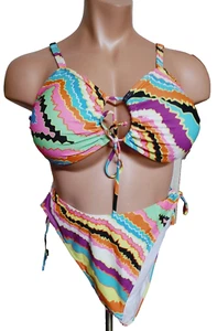 Shein Women's Wavy Stripe Tie Front/Side Style Bikini Set 3X (fits like a 2x) - Picture 1 of 2