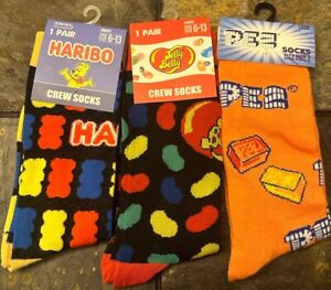 Men’s Size 6-12 Large Notify Socks Pez, Haribo Gummy Bears Jelly Belly Brand New