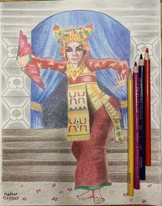 Balinese Dancer Prismacolor Painting - Picture 1 of 10