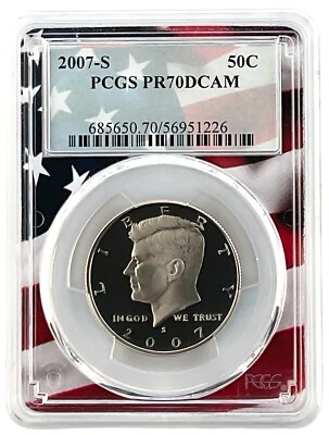 Marco de fotos bandera S Kennedy 2007 revestido medio dólar graduación profesional PR70 DCAM Foto 1 de 2
