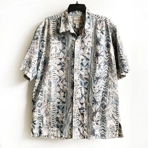 Cooke Street Hawaiian Shirt Mens sz XL Reverse Print Tiki Woodcut Floral Aloha - Picture 1 of 11