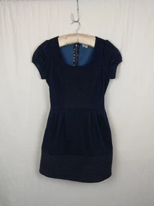 Issa Denim Mini Dress 8 UK S Dark Blue Jean Stretch Sleeve L Ribbed Women's - Picture 1 of 16