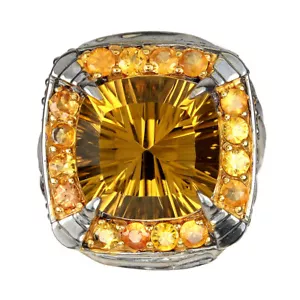 Handmade Cushion Citrine 13.6ct Sapphire Gemstone 925 Sterling Silver Ring 8.5 - Picture 1 of 10