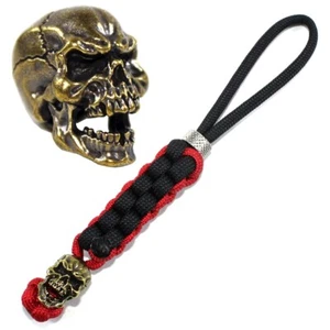 Paracord Knife Lanyard With Brass Skull Bead Tactical Lanyards Backpack Zippper - Picture 1 of 6