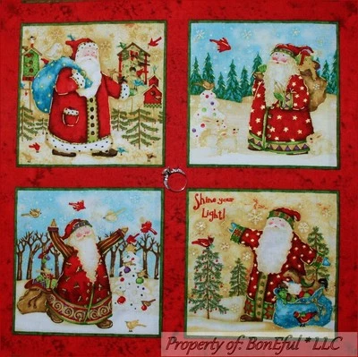 BonEful Fabric FQ Cotton Quilt Country Santa Xmas Tree Scenic 4-12" Block Square - Image 1 of 3