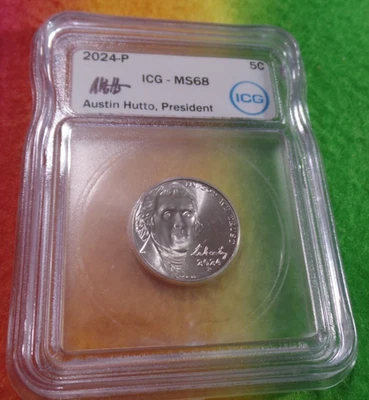2024-P 5Cents Jefferson Nickel ICG MS68 Austin Hutto autograph !!!NICE!!! - Image 1 of 2