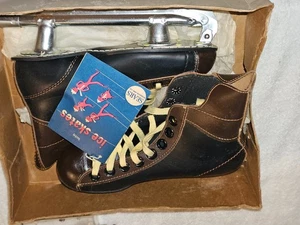 Patines de hielo de hockey vintage Sears negros aprobados por la NHL para niños con etiqueta y caja talla 3 - Imagen 1 de 10