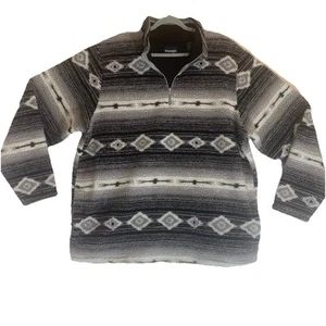 Vintage Wrangler Aztec Southwestern Fleece Jacket Mens Large Black White 1/4 Zip - Picture 1 of 8